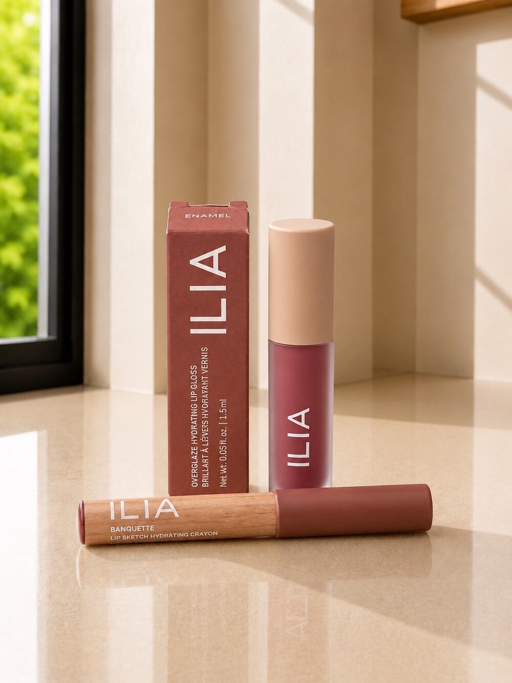 $35 ILIA Banquette Lip Bundle Lip Sketch Crayon + Overglaze Gloss